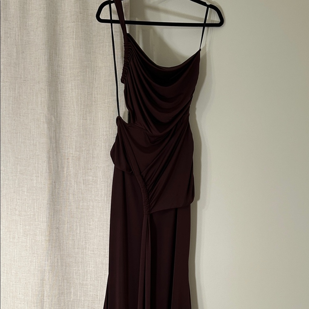 Windsor One Shoulder Chocolate Dress